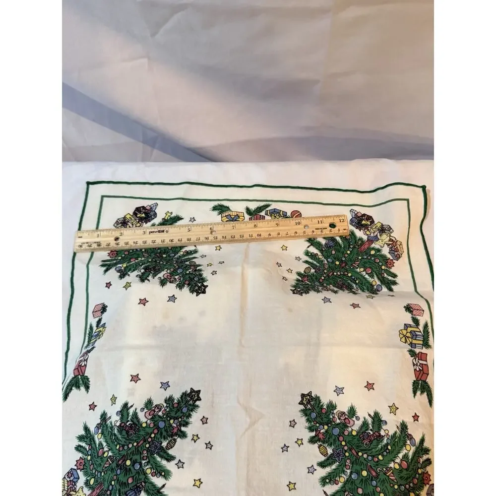 Vintage Fallani & Cohn Christmas Tablecloth 60x96 & 12 Napkins Tree Holiday Set